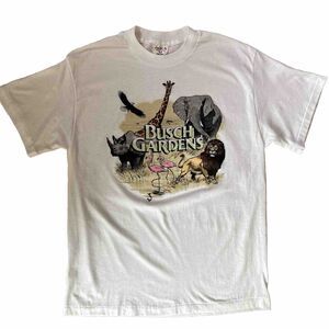 Vintage Busch Gardens Shirt XL White 80s Tampa Bay Florida Nature Lion Rhino